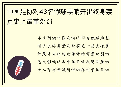 中国足协对43名假球黑哨开出终身禁足史上最重处罚